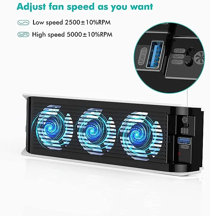 Kiwihome Cooling Fan For PS5 With Led Light (Black) (MT-PX07-BL)