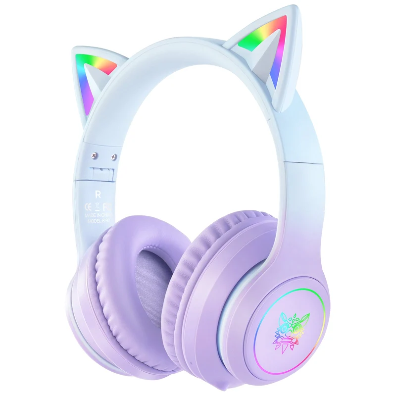 Onikuma B90 RGB Cat Ear Wireless Gaming Headset (Gradient Purple, Pink, Black)