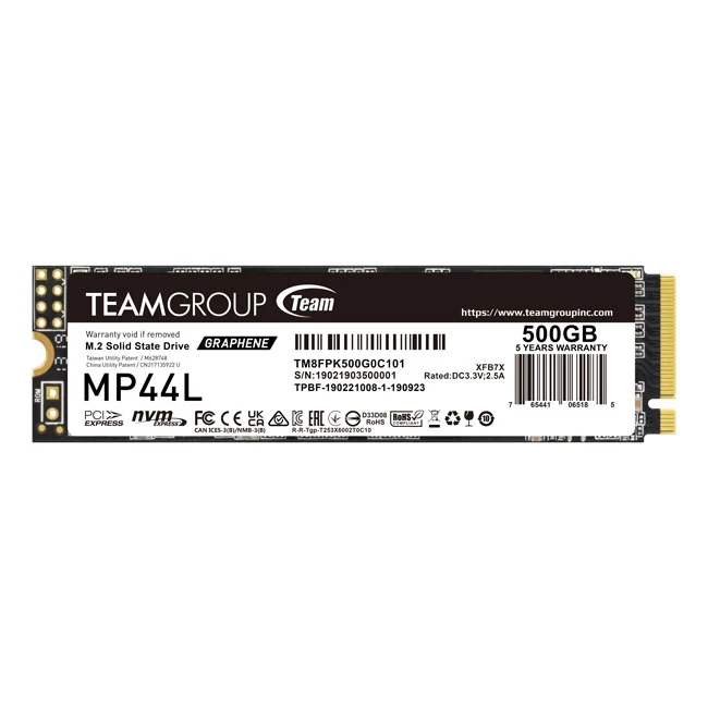 Teamgroup MP44L M.2 2280 500GB PCIE 4.0 X4 NVME 1.4 TLC Internal SSD w/ Heat Dissipating Graphene SSD Label (TM8FPK500G0C101)
