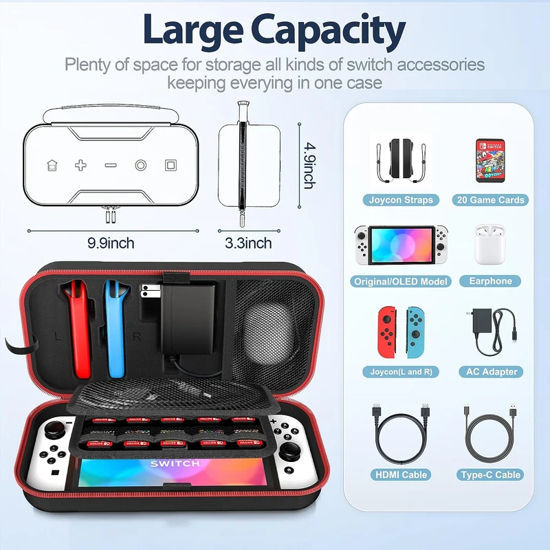 Oivo NSW Carry Case For N-Switch / N-Switch OLED (Red) (IV-SW188X-US)