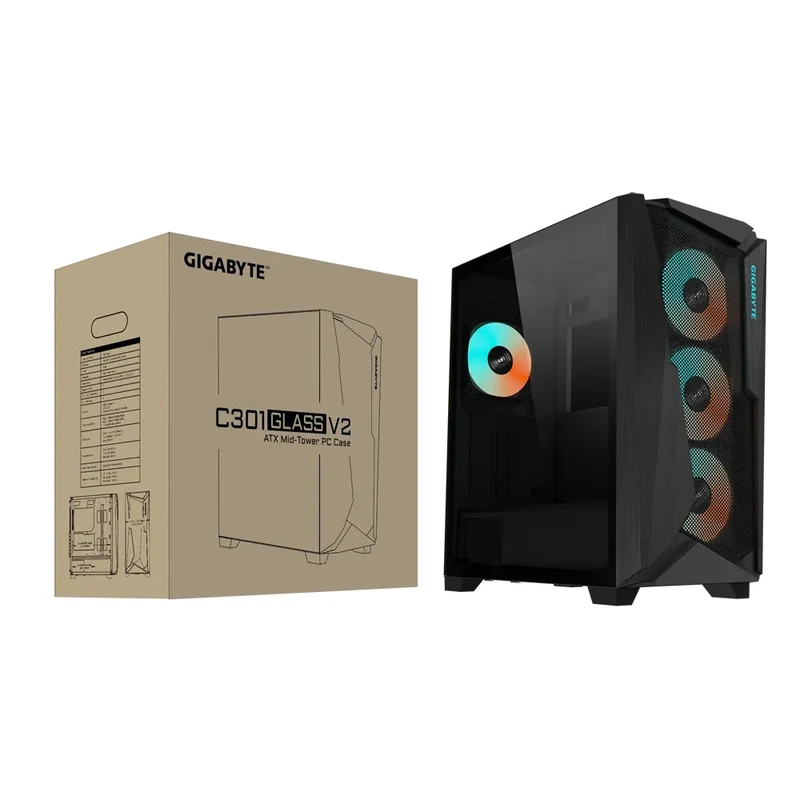 Gigabyte C301 V2 Tempered Glass RGB Mid-Tower 4X ARGB PWM Fan ATX Case (Black) (GB-C301G-V2)