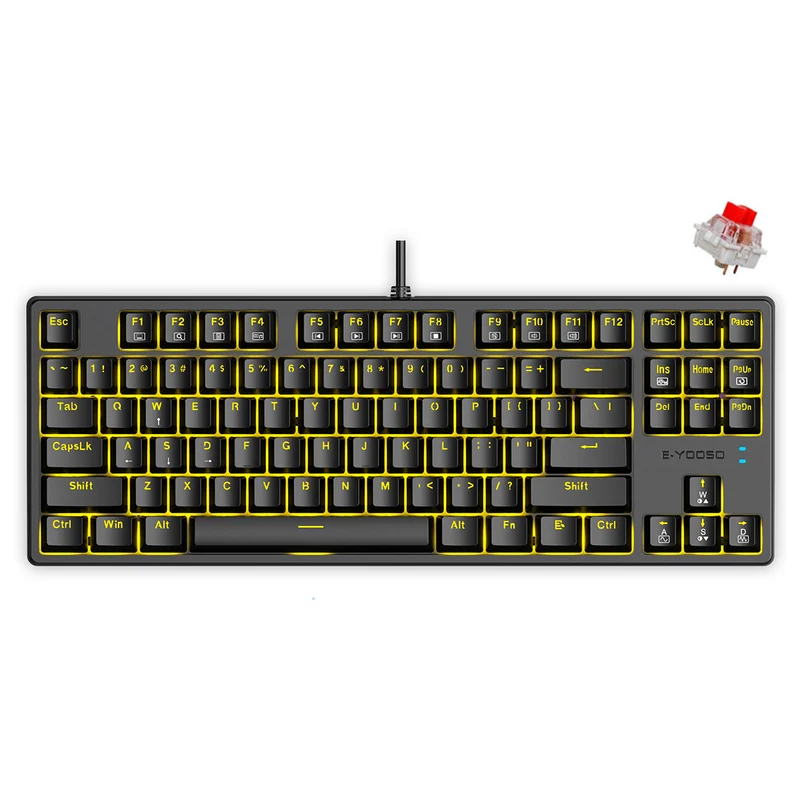 E-Yooso Z-87 Yellow Single Light 87 Keys Wired Mechanical Keyboard Black (Red Switch)
