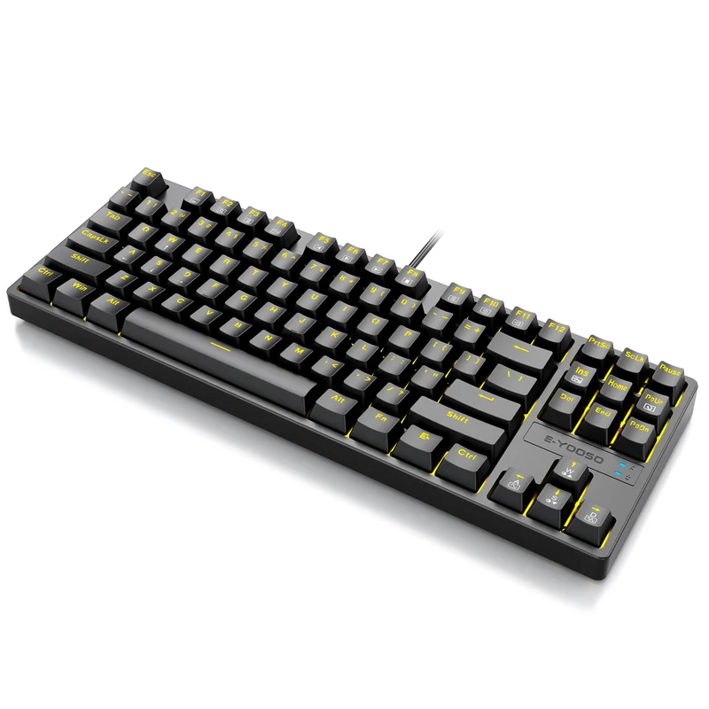 E-Yooso Z-87 Yellow Single Light 87 Keys Wired Mechanical Keyboard Black (Red Switch)
