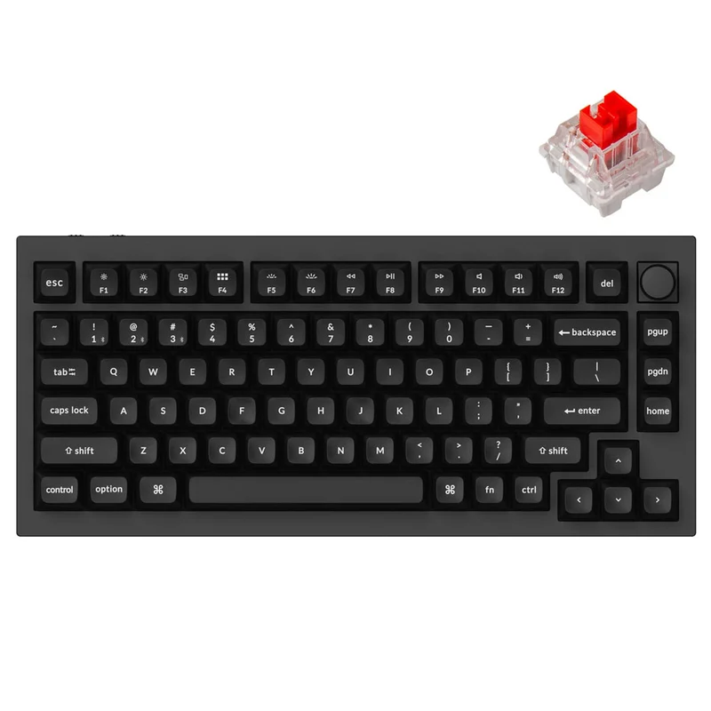 Keychron Q1 Pro QMK/Via 75% Fully Assembled Knob SE RGB Hot-Swappable Wireless Mechanical Keyboard - Carbon Black (K Pro Red Switch) (Q1P-M1B)