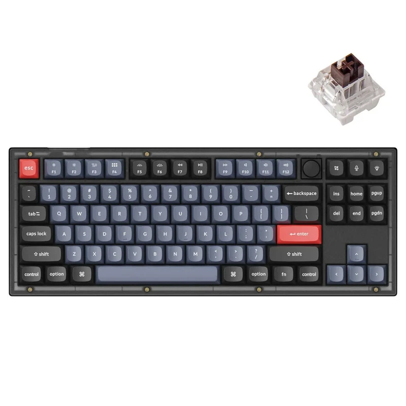 Keychron V3 QMK Fully Assembled Knob RGB Backlight Hot-Swappable TKL Wired Mechanical Keyboard - Frosted Black (K Pro Brown Switch) (V3-C3)