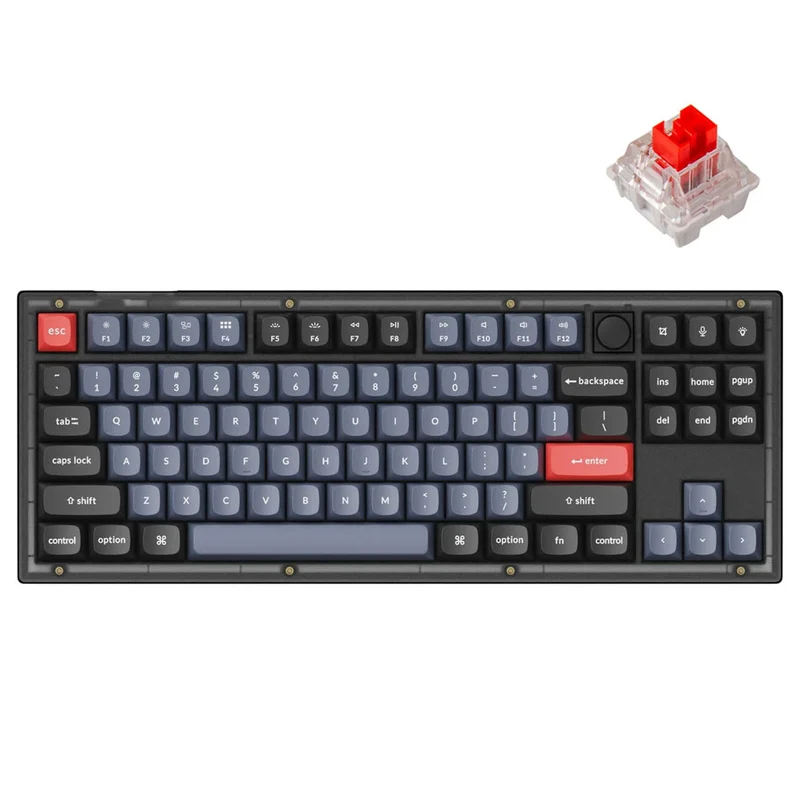 Keychron V3 QMK Fully Assembled Knob RGB Backlight Hot-Swappable TKL Wired Mechanical Keyboard - Frosted Black (K Pro Red Switch) (V3-C1)