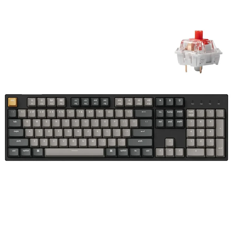 Keychron C2 Pro QMK/Via RGB Backlight Hot-Swappable Full Size Wired Mechanical Keyboard - Black (K Pro Red Switch) (C2P-H1)