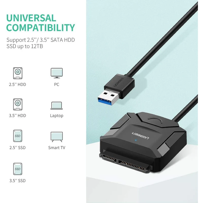 UGreen USB 3.0 To SATA III Hard Drive Adapter - 0.5M (Black) (CR108/20636)