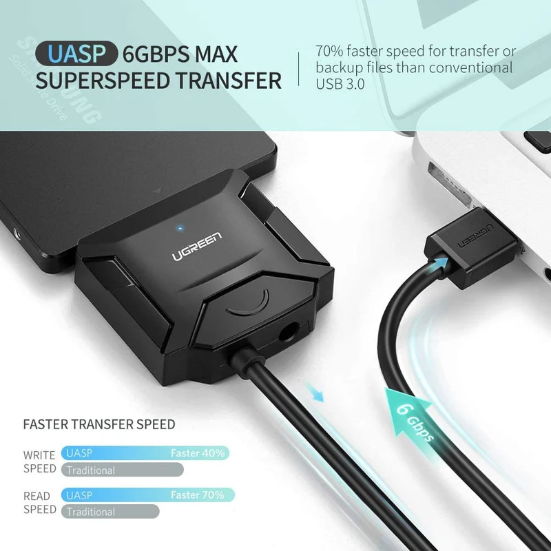 UGreen USB 3.0 To SATA III Hard Drive Adapter - 0.5M (Black) (CR108/20636)