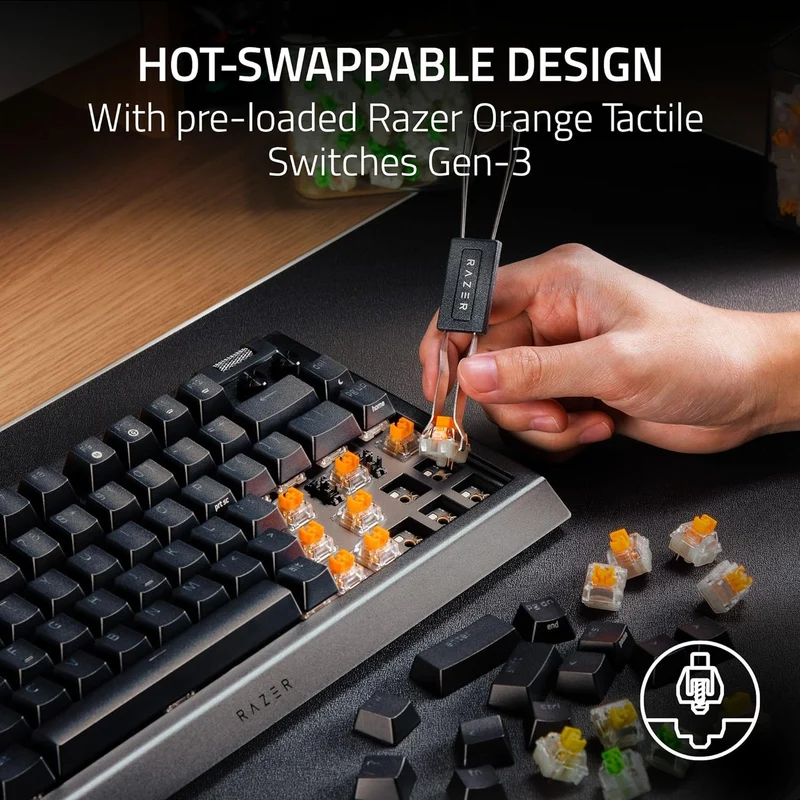 Razer Blackwidow V4 75% Hot-Swappable Mechanical Gaming Keyboard (Orange Switches) (White)