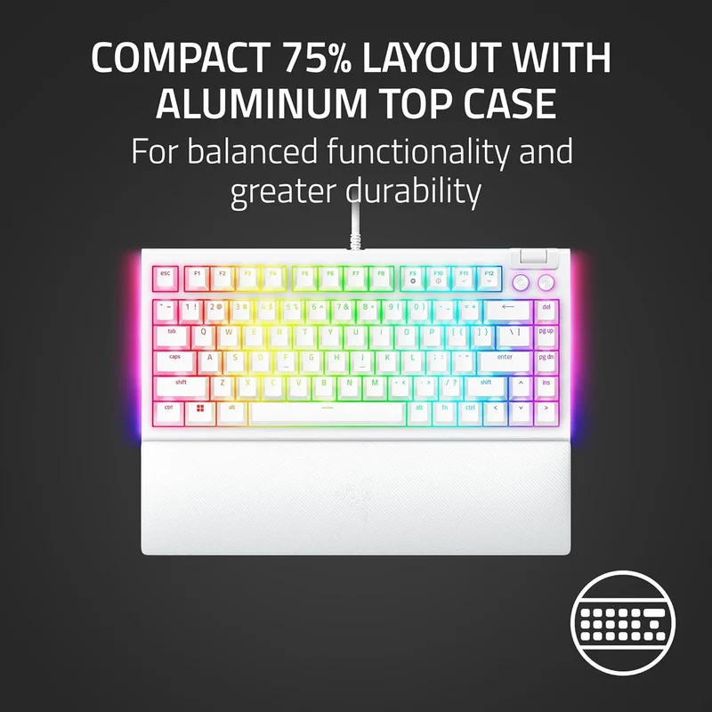 Razer Blackwidow V4 75% Hot-Swappable Mechanical Gaming Keyboard (Orange Switches) (White)