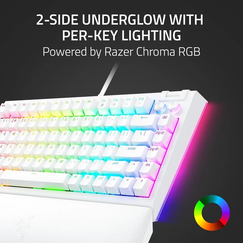 Razer Blackwidow V4 75% Hot-Swappable Mechanical Gaming Keyboard (Orange Switches) (White)