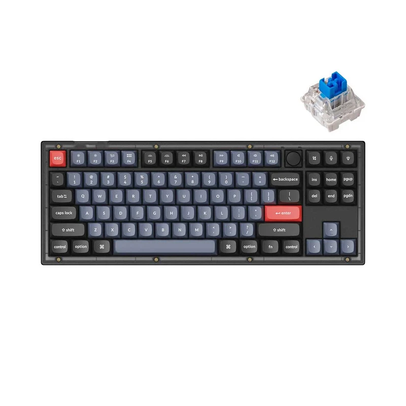 Keychron V3 QMK Fully Assembled Knob RGB Backlight Hot-Swappable TKL Wired Mechanical Keyboard - Frosted Black (K Pro Blue Switch) (V3-C2)