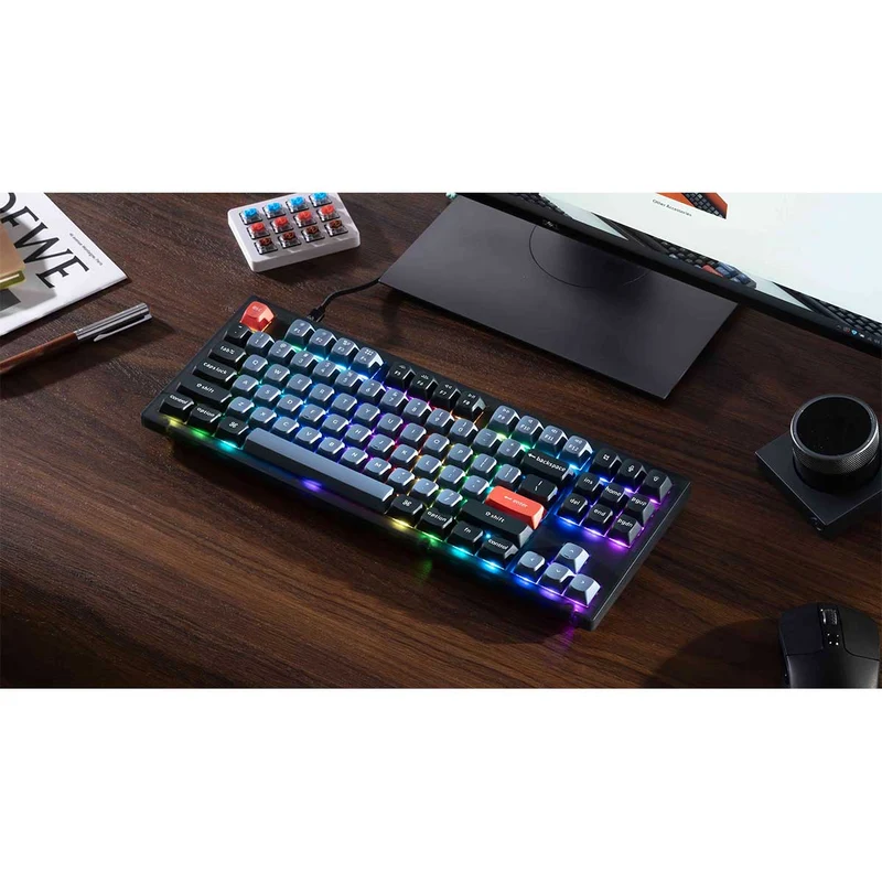 Keychron V3 QMK Fully Assembled Knob RGB Backlight Hot-Swappable TKL Wired Mechanical Keyboard - Frosted Black (K Pro Blue Switch) (V3-C2)