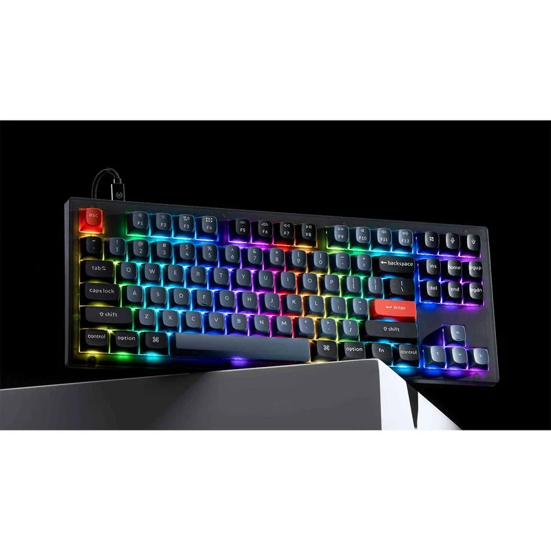 Keychron V3 QMK Fully Assembled Knob RGB Backlight Hot-Swappable TKL Wired Mechanical Keyboard - Frosted Black (K Pro Blue Switch) (V3-C2)