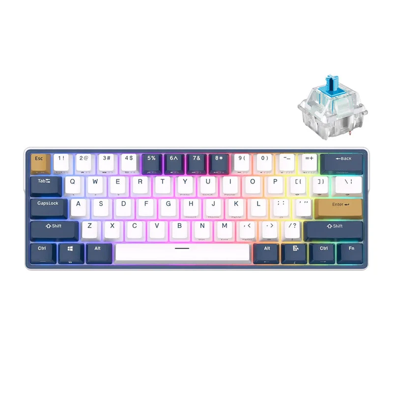 Royal Kludge RK61 Plus Tri-Mode RGB 61-Keys Hot-Swappable Mechanical Keyboard Klein Blue (Blue Switch)