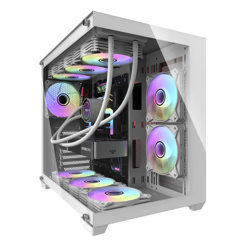 Darkflash C285P Tempered Glass Side Panel Dual Chamber ATX PC Case (White)