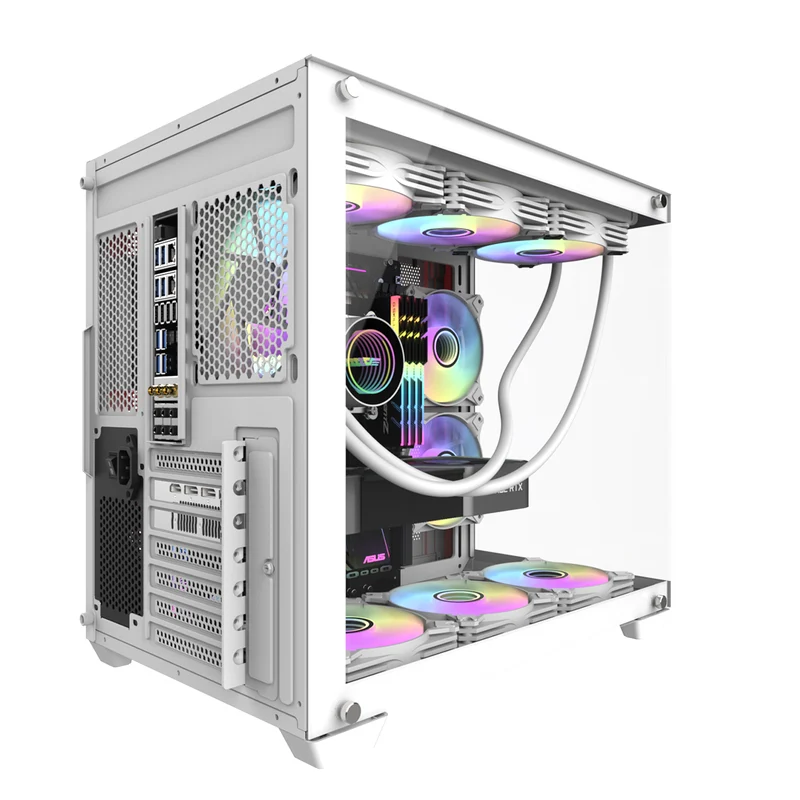 Darkflash C285P Tempered Glass Side Panel Dual Chamber ATX PC Case (White)