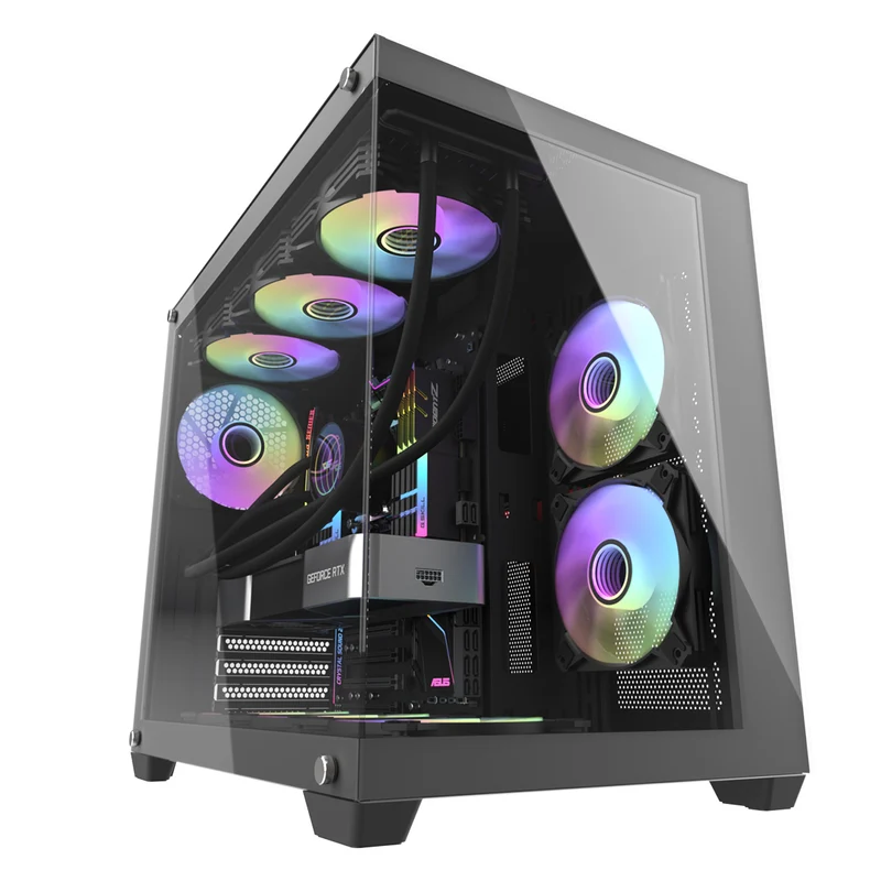 Darkflash C285P Tempered Glass Side Panel Dual Chamber ATX PC Case (Black)