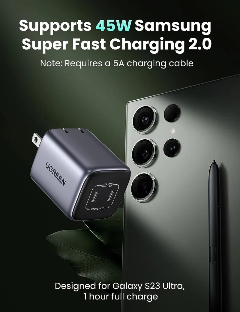UGreen Nexode 45w Dual USB-C PD3.0 GAN Fast Charger (Space Grey) (CD294/90572)