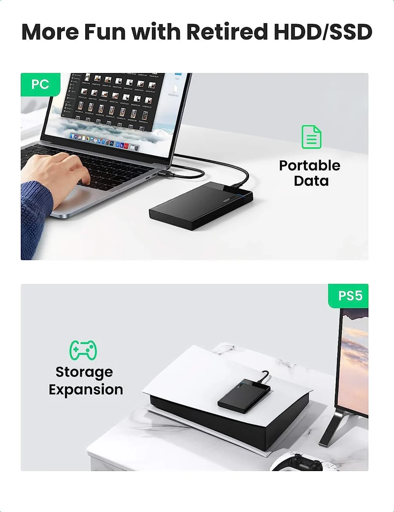 UGreen USB-C 3.1 To 2.5" SATA Hard Drive Enclosure (6GBPS) - 50CM (Black) (US221/50743)