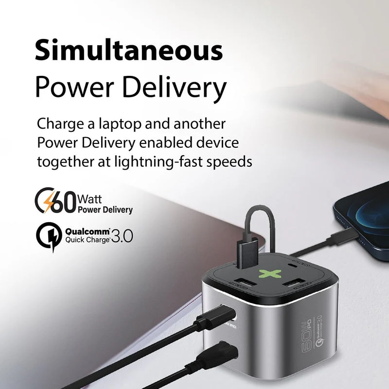 Promate Powercube-PD80 80W Quick Charging Multi-Port Charging Station (Grey)