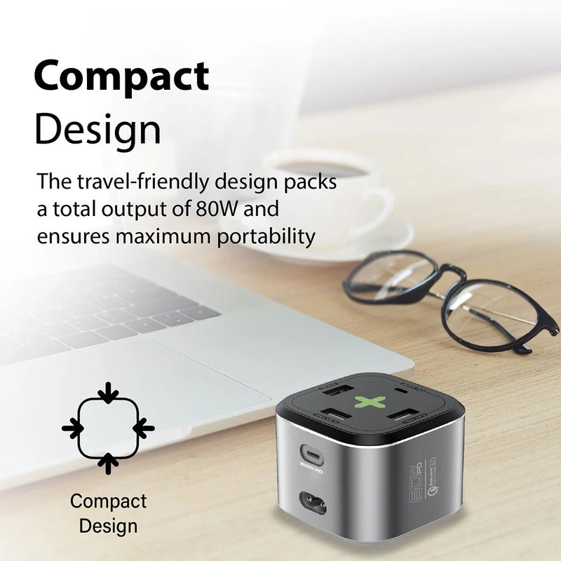 Promate Powercube-PD80 80W Quick Charging Multi-Port Charging Station (Grey)