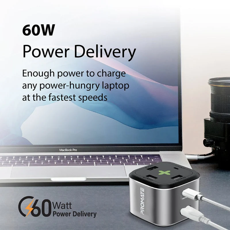 Promate Powercube-PD80 80W Quick Charging Multi-Port Charging Station (Grey)