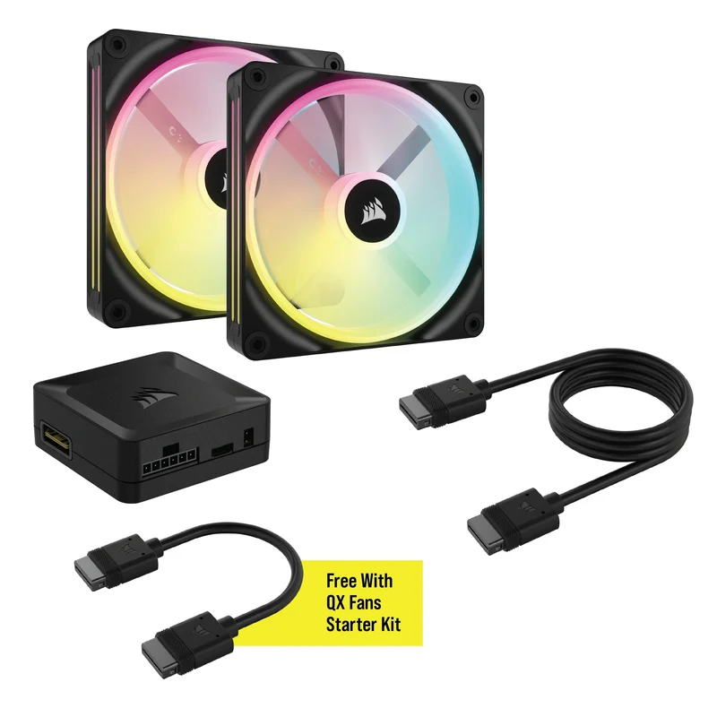 Corsair iCUE Link QX140 RGB 140mm PWM PC Fans Starter Kit With iCUE Link System Hub (Black) (Twin Pack)