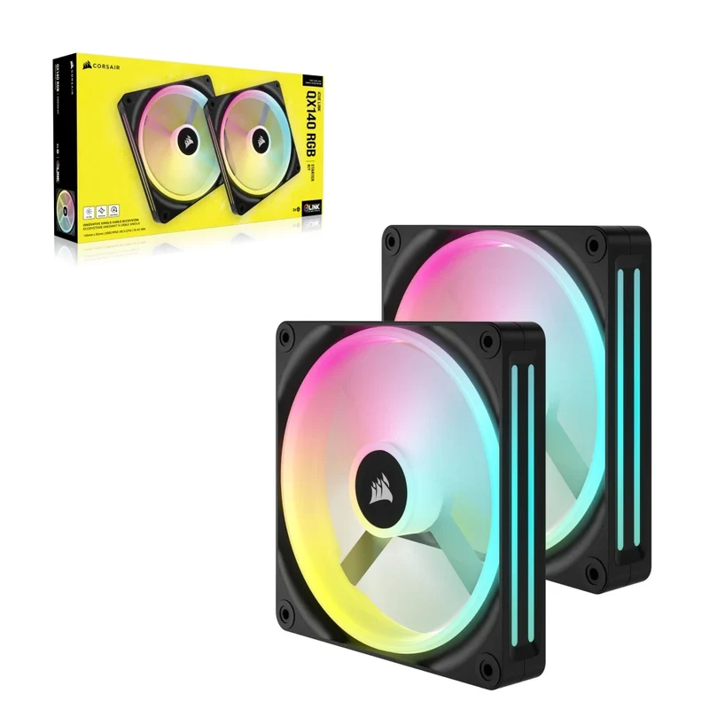 Corsair iCUE Link QX140 RGB 140mm PWM PC Fans Starter Kit With iCUE Link System Hub (Black) (Twin Pack)
