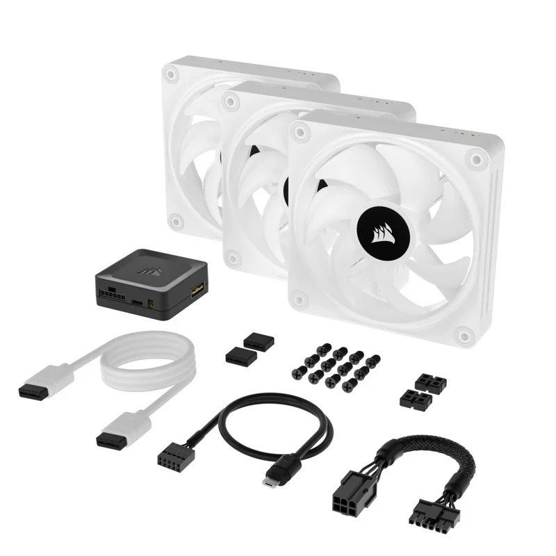 Corsair iCUE Link QX120 RGB 120mm PWM PC Fans Starter Kit With iCUE Link System Hub (White) (Triple Pack)