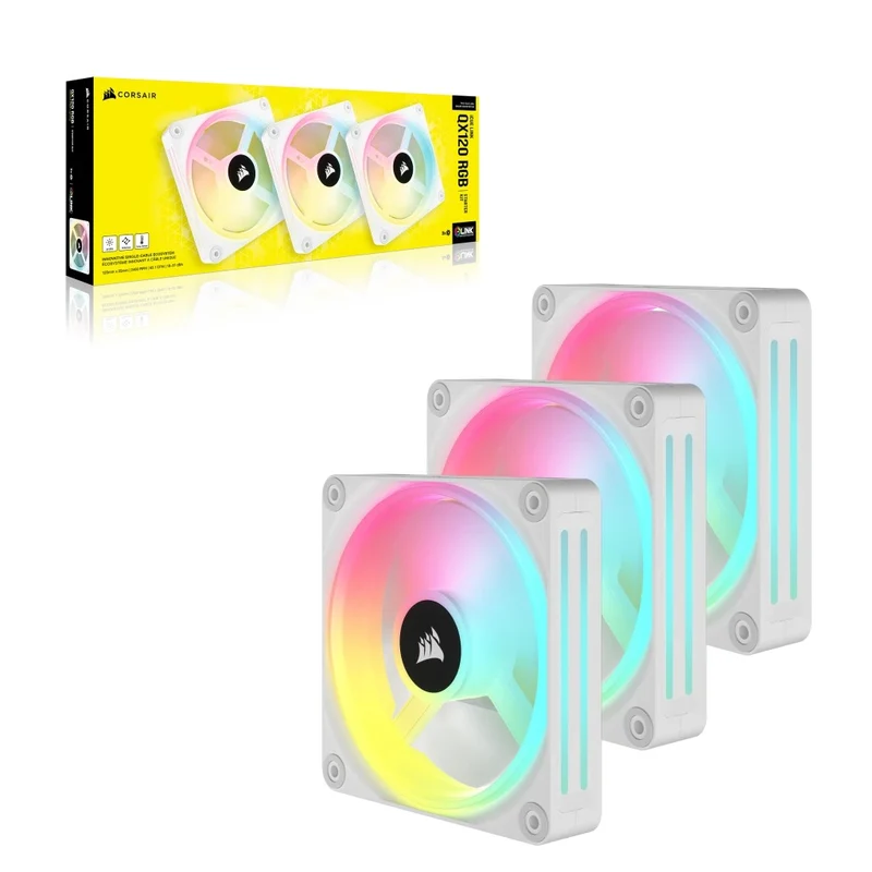 Corsair iCUE Link QX120 RGB 120mm PWM PC Fans Starter Kit With iCUE Link System Hub (White) (Triple Pack)