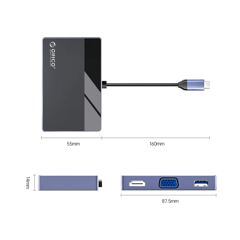 Orico Type-C 5-in-1 Multifunction Docking Station (Grey/Black) (DM-5P)