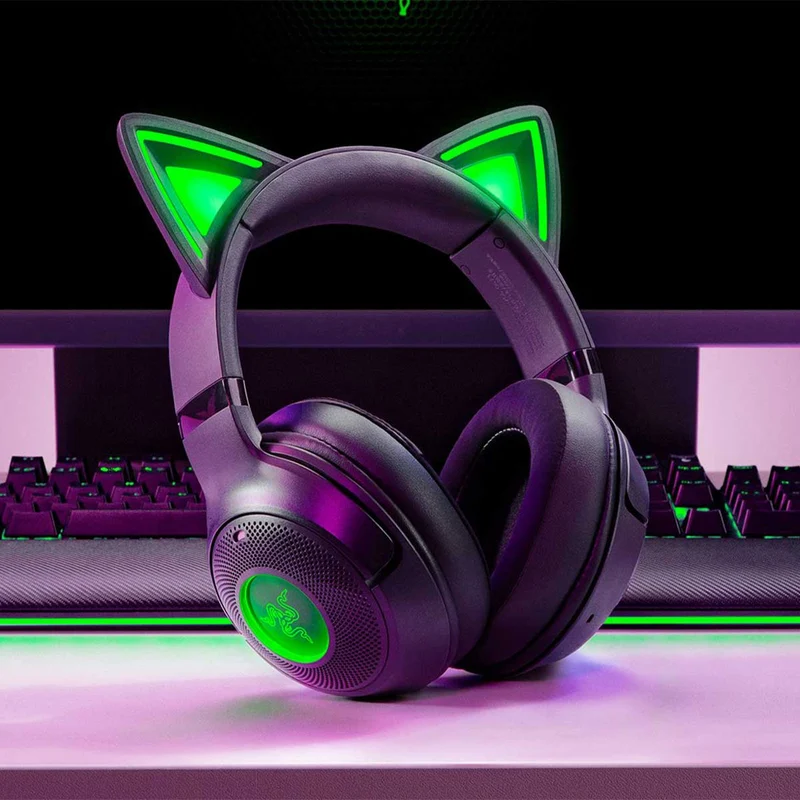 Razer Kraken Kitty V2 BT Wireless Bluetooth RGB Headset w/ Kitty Ears (Black, White, Quartz)