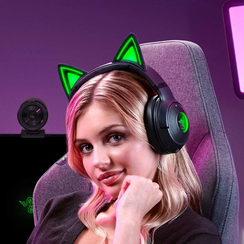 Razer Kraken Kitty V2 BT Wireless Bluetooth RGB Headset w/ Kitty Ears (Black, White, Quartz)