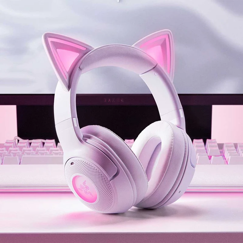 Razer Kraken Kitty V2 BT Wireless Bluetooth RGB Headset w/ Kitty Ears (Black, White, Quartz)