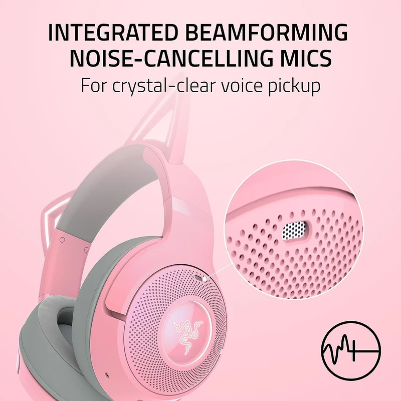 Razer Kraken Kitty V2 BT Wireless Bluetooth RGB Headset w/ Kitty Ears (Black, White, Quartz)