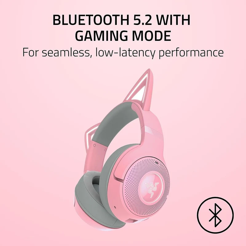 Razer Kraken Kitty V2 BT Wireless Bluetooth RGB Headset w/ Kitty Ears (Black, White, Quartz)