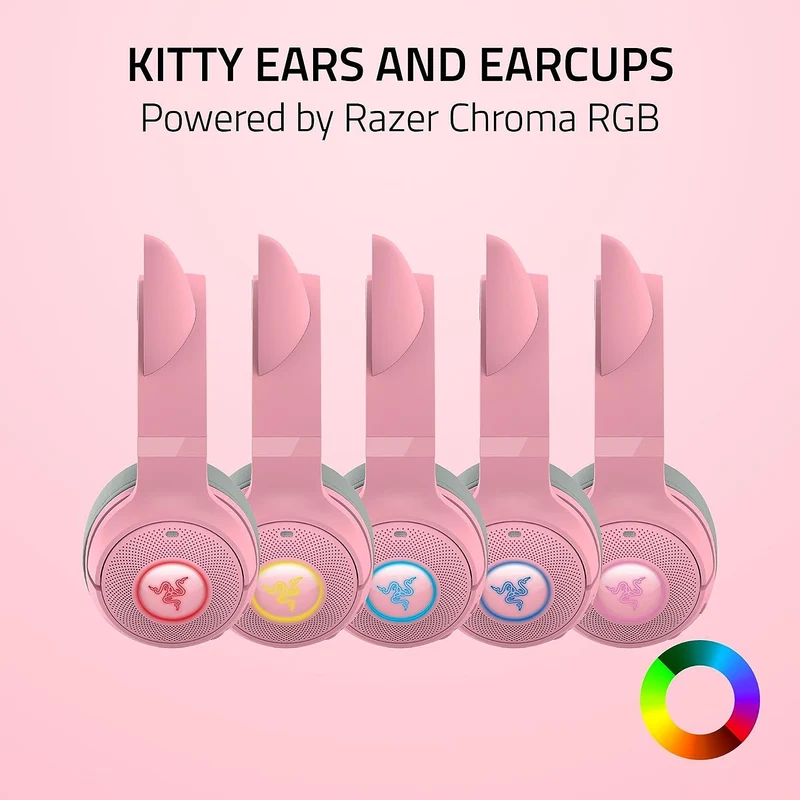 Razer Kraken Kitty V2 BT Wireless Bluetooth RGB Headset w/ Kitty Ears (Black, White, Quartz)
