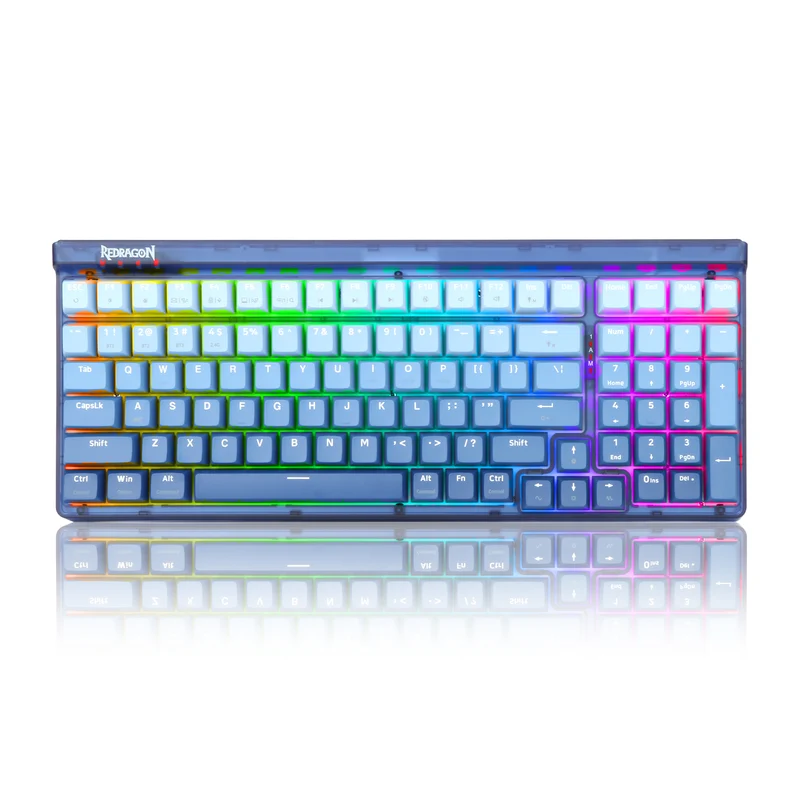 Redragon Garen Pro 100-Keys Hot-Swappable RGB Wireless Mechanical Keyboard (Dust-Proof Purple Switch) White-Blue (K656WB-RGB-PRO)