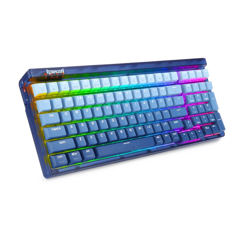 Redragon Garen Pro 100-Keys Hot-Swappable RGB Wireless Mechanical Keyboard (Dust-Proof Purple Switch) White-Blue (K656WB-RGB-PRO)