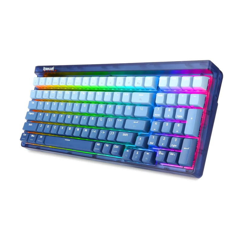 Redragon Garen Pro 100-Keys Hot-Swappable RGB Wireless Mechanical Keyboard (Dust-Proof Purple Switch) White-Blue (K656WB-RGB-PRO)