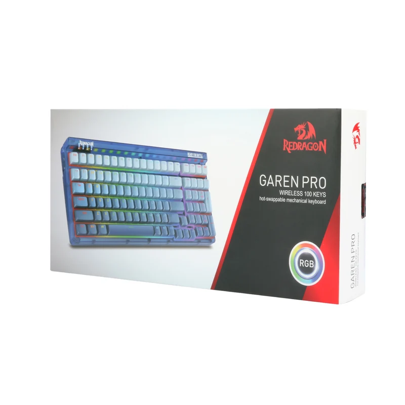 Redragon Garen Pro 100-Keys Hot-Swappable RGB Wireless Mechanical Keyboard (Dust-Proof Purple Switch) White-Blue (K656WB-RGB-PRO)