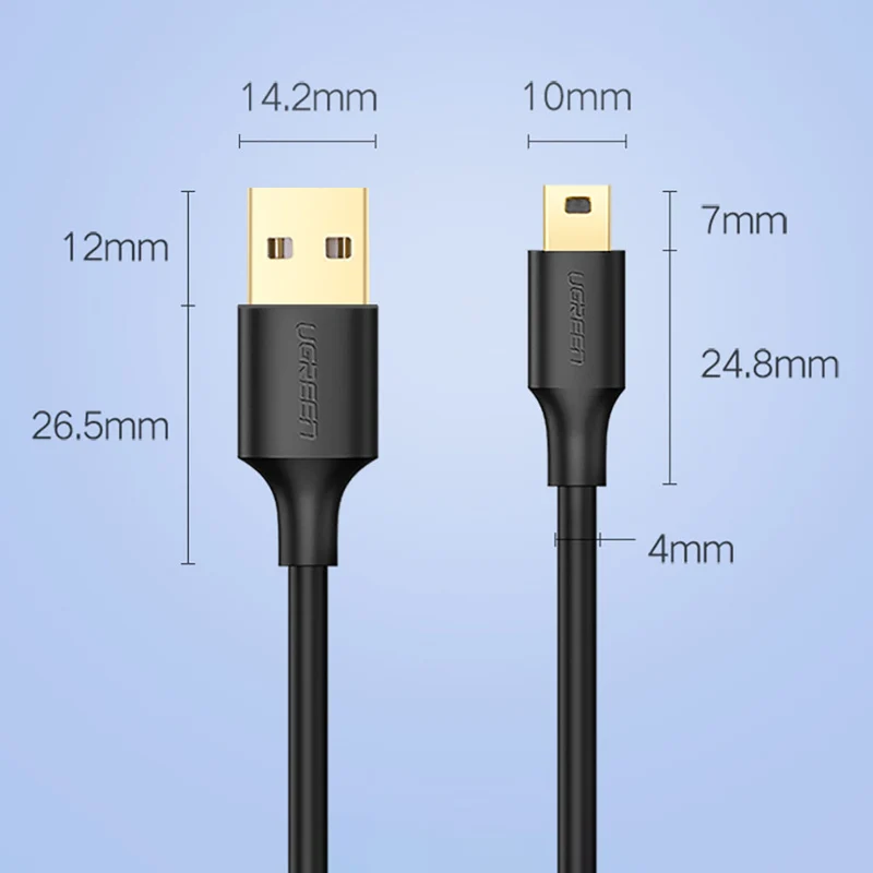 UGreen USB 2.0 A Male To Mini Usb 5 Pin Male Cable - 0.5m (Black) (US132/10354)