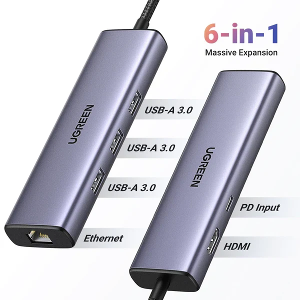 UGreen USB-C 6-In-1 Multifunction Adapter - 15cm (CM512/15598)