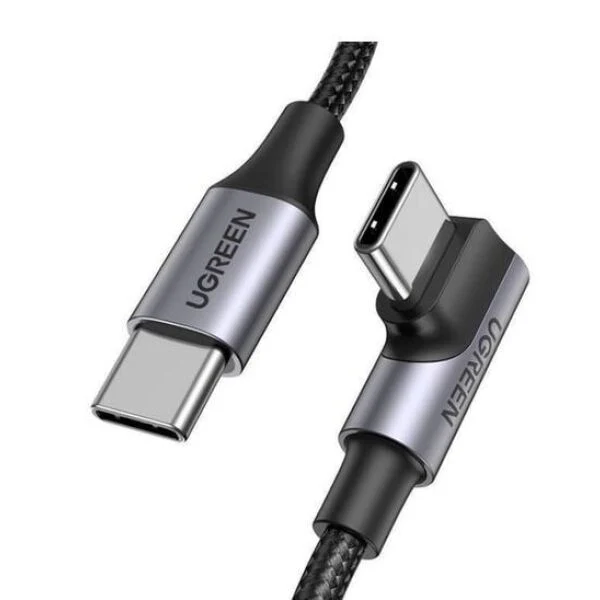 UGreen USB-C To Angled USB-C 2.0 Round Cable M/M Aluminum Shell Nickel Plating - 1m (Grey Black) (US255/50123)