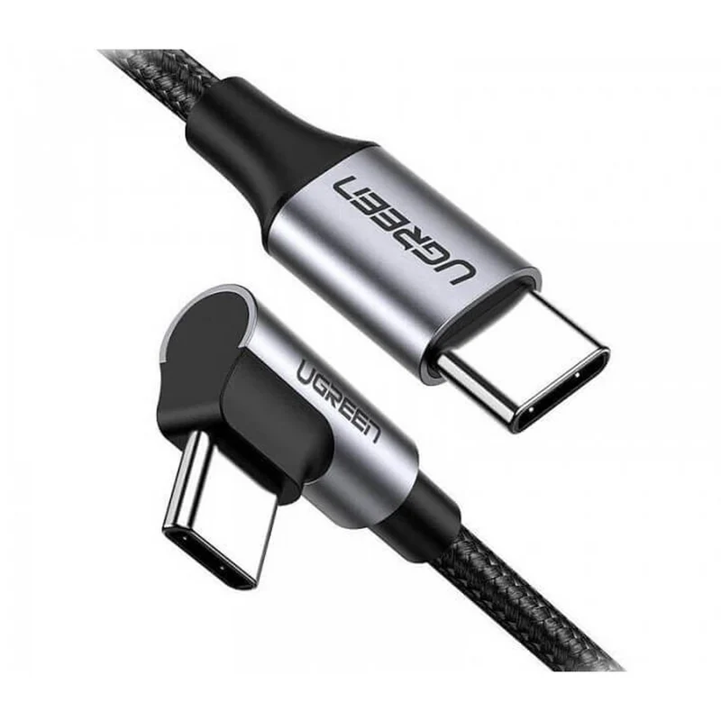 UGreen USB-C To Angled USB-C 2.0 Round Cable M/M Aluminum Shell Nickel Plating - 1m (Grey Black) (US255/50123)