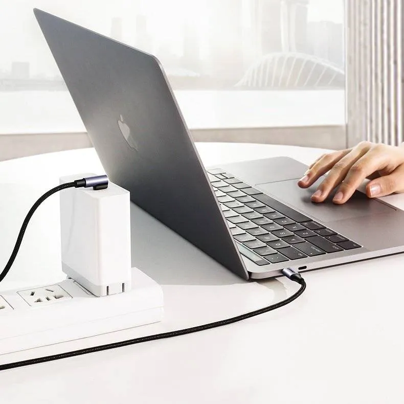 UGreen USB-C To Angled USB-C 2.0 Round Cable M/M Aluminum Shell Nickel Plating - 1m (Grey Black) (US255/50123)