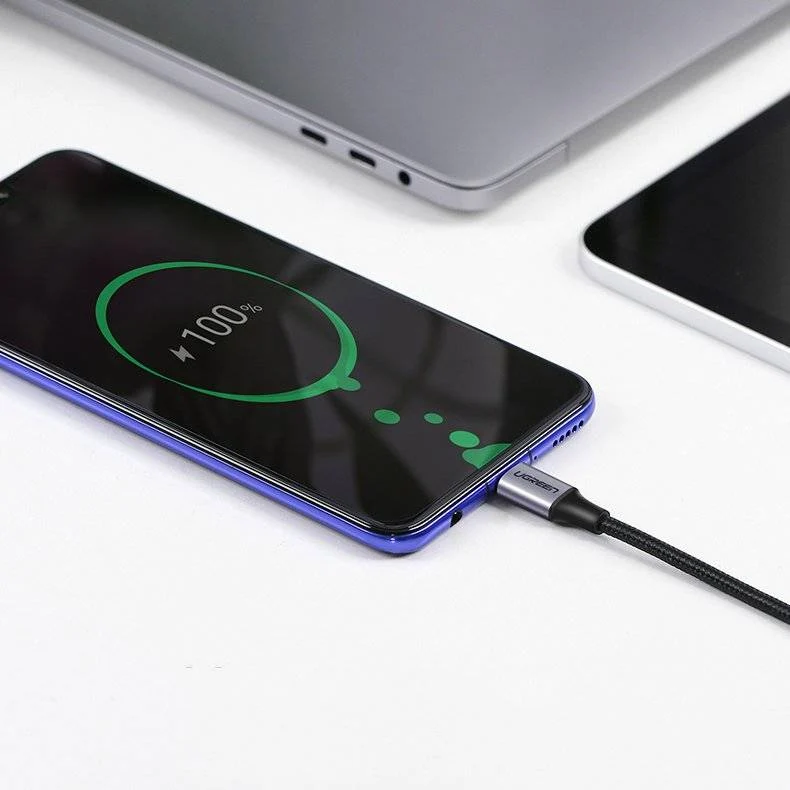 UGreen USB-C To Angled USB-C 2.0 Round Cable M/M Aluminum Shell Nickel Plating - 1m (Grey Black) (US255/50123)