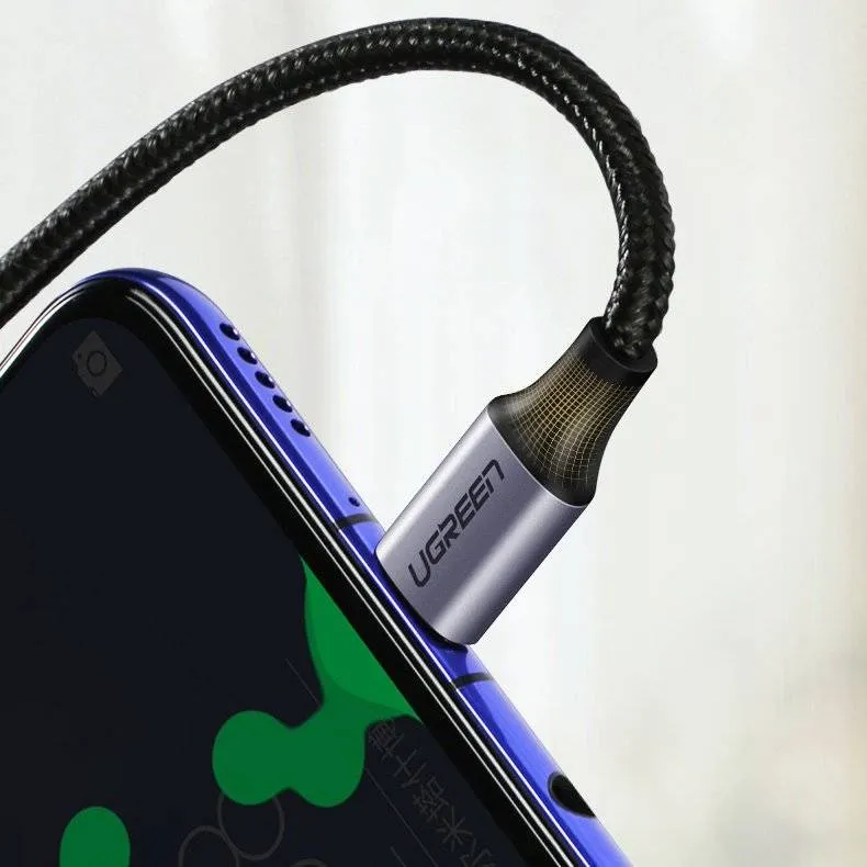 UGreen USB-C To Angled USB-C 2.0 Round Cable M/M Aluminum Shell Nickel Plating - 1m (Grey Black) (US255/50123)